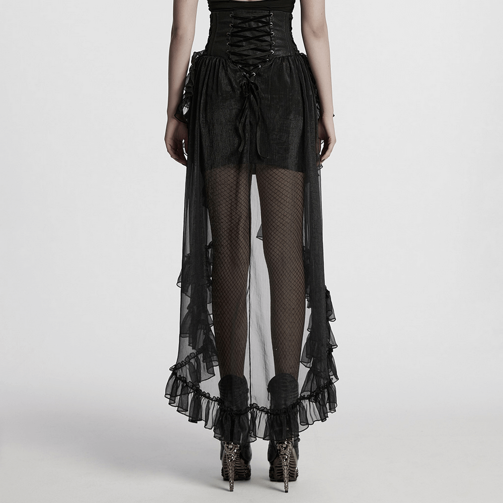 Romantic High Waist Gothic Mesh Skirt with Ruffle Layers