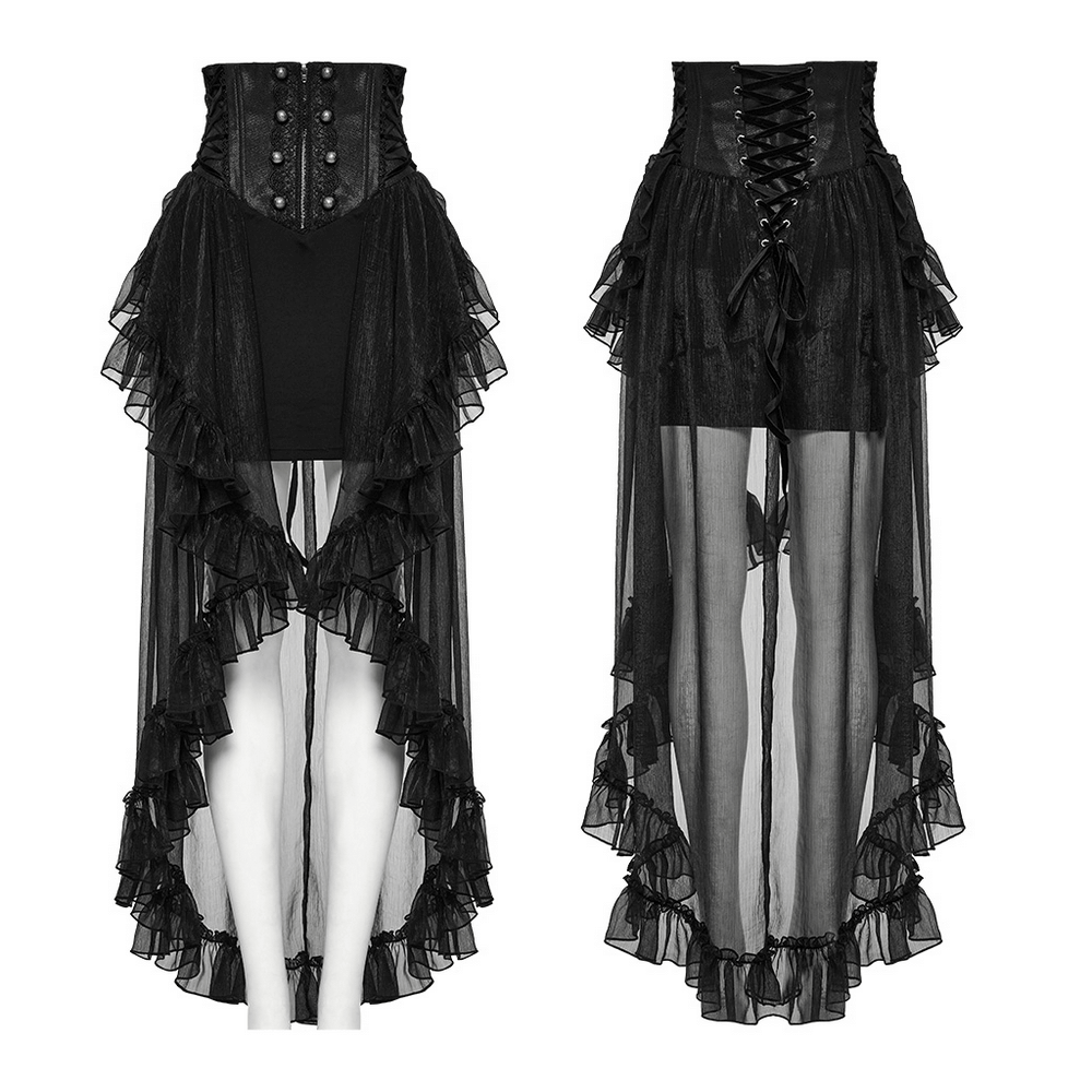Romantic High Waist Gothic Mesh Skirt with Ruffle Layers
