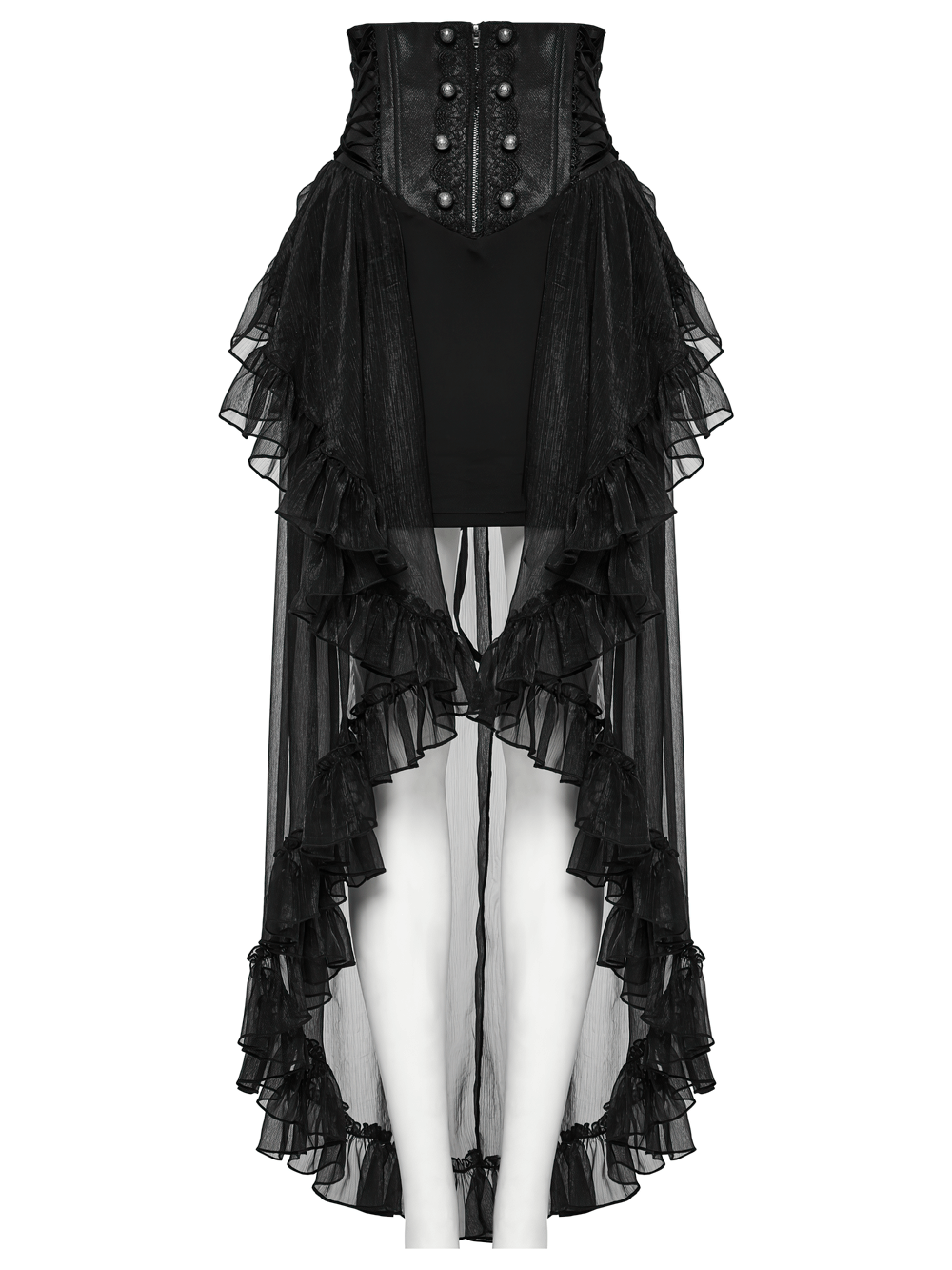 Romantic High Waist Gothic Mesh Skirt with Ruffle Layers