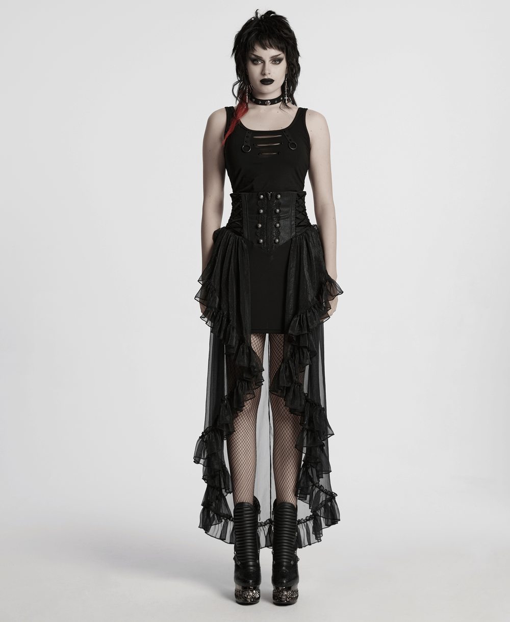 Romantic High Waist Gothic Mesh Skirt with Ruffle Layers