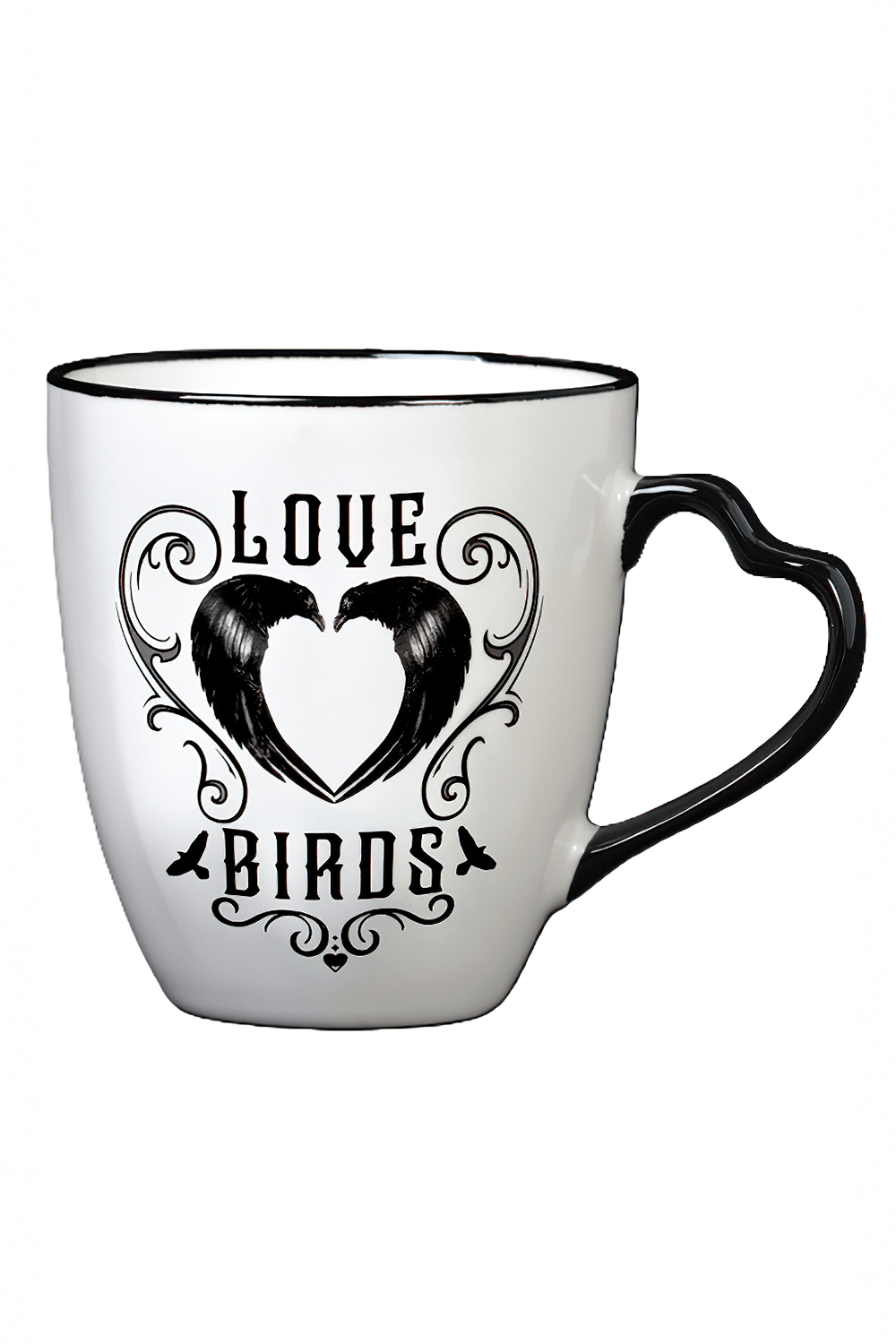 Romantic Raven Heart Love Birds Couple Mug Gift Set