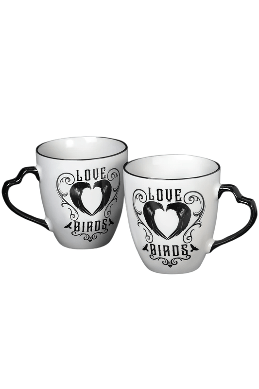 Romantic Raven Heart Love Birds Couple Mug Gift Set