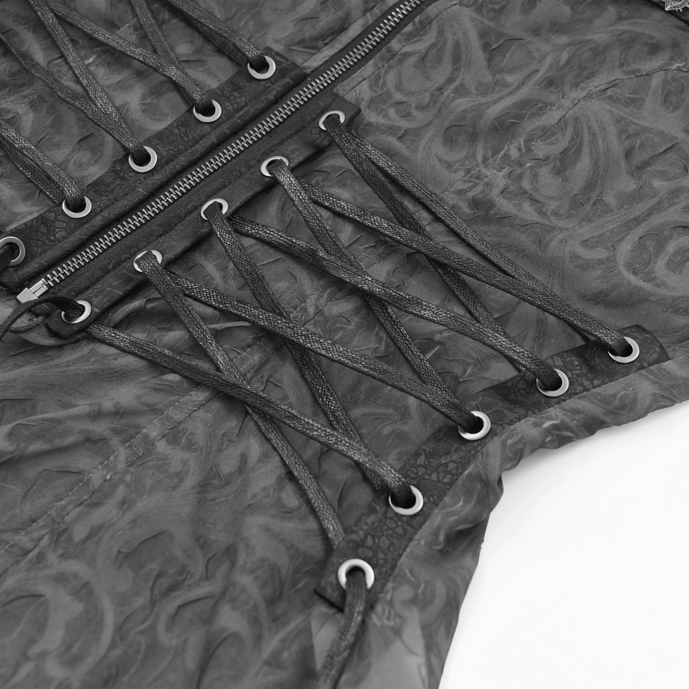 Romantic Sheer Blouse with Lace-Up Waist and Pointed Hem