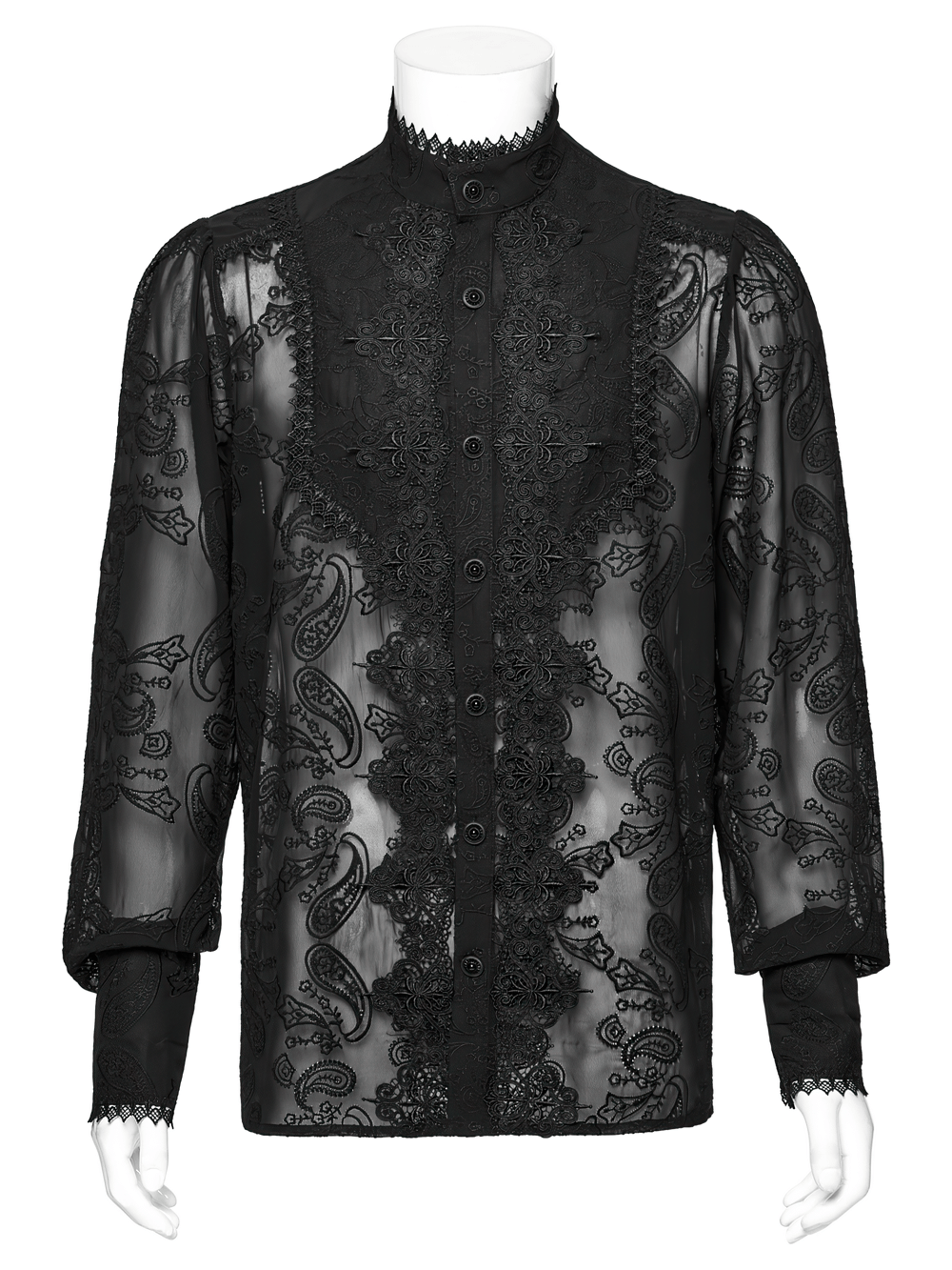 Romantic Sheer Embroidered Chiffon Shirt with Lace Detail