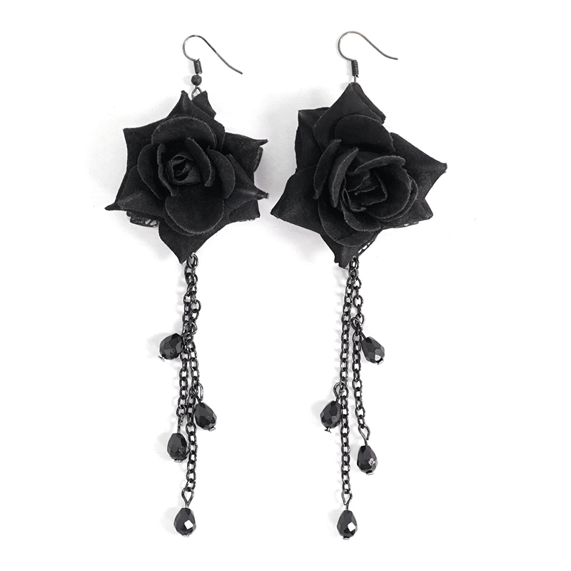 Rose and Chain Cluster Earrings in Gothic Style / Women Alternative Fashion Jewelry