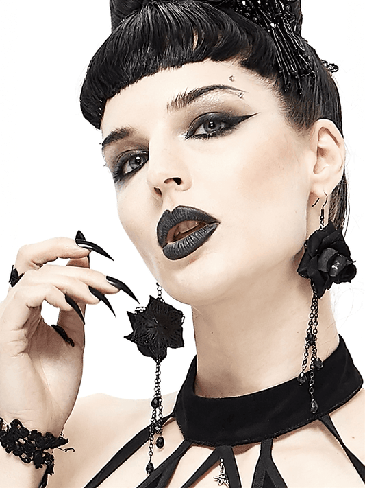 Rose and Chain Cluster Earrings in Gothic Style / Women Alternative Fashion Jewelry