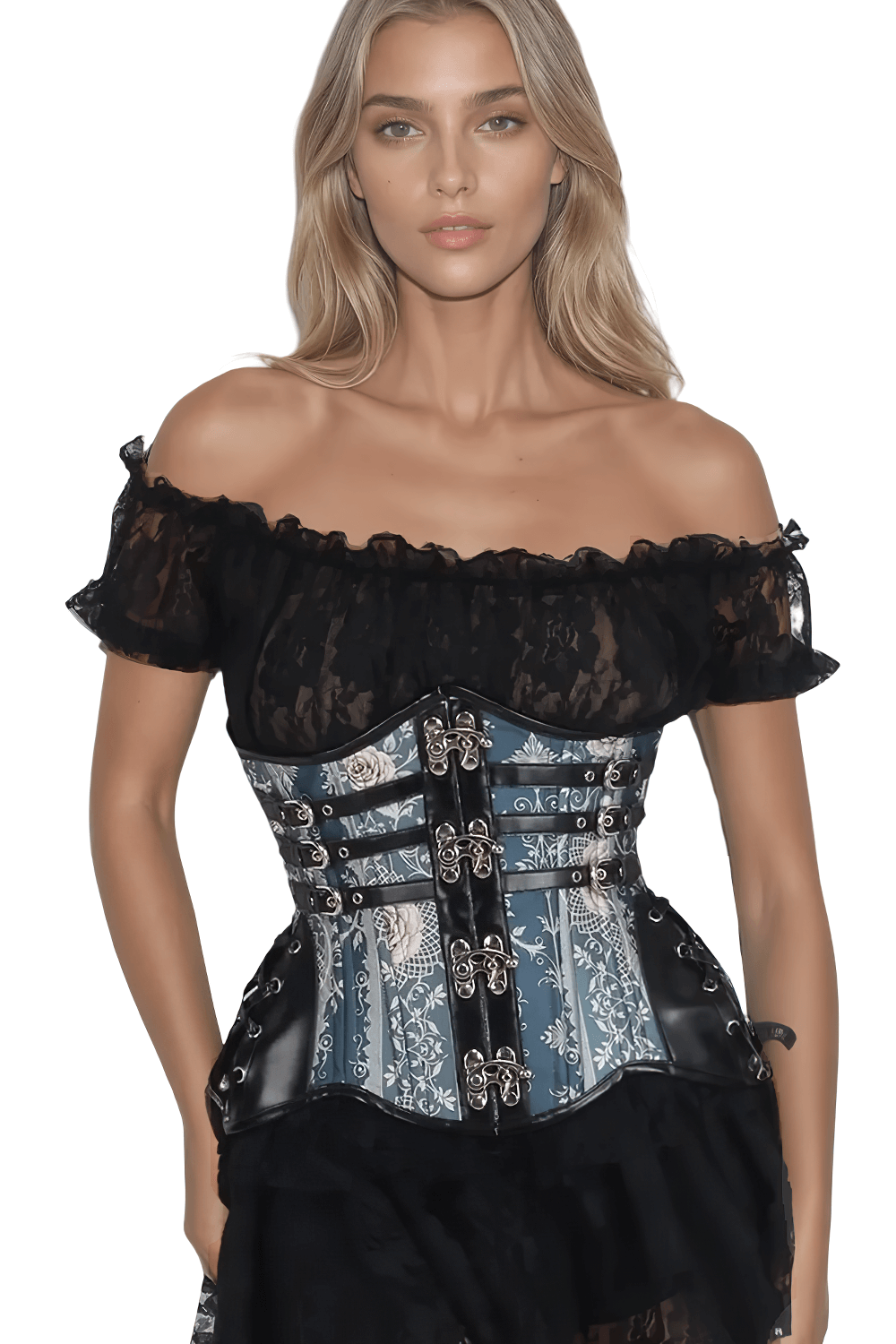 Rose Obscura Waist Trainer Corset with Faux Leather Trims