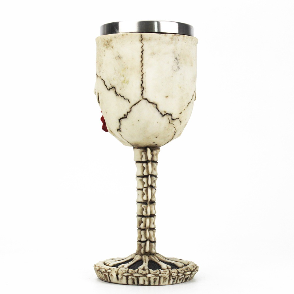 Gothic Wine Glass with Rose and Skull / Retro Stainless Steel&Resin Wine Goblet