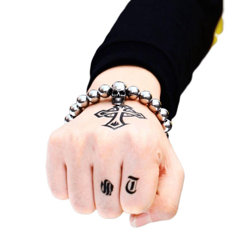 Round Bead Rock Skull Biker Bracelet Stainless Steel Cool accessories Jewelry