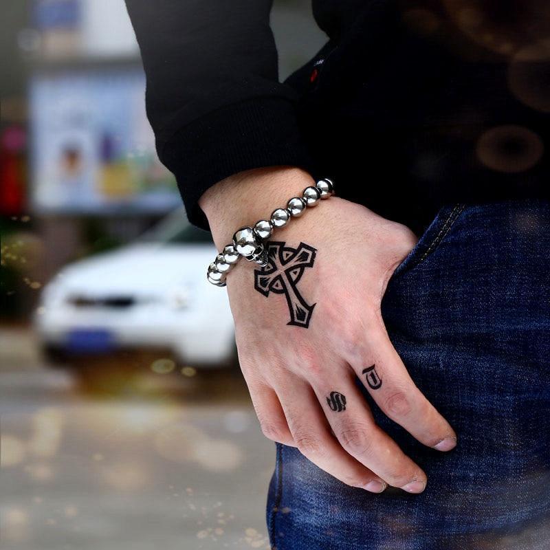 Round Bead Rock Skull Biker Bracelet Stainless Steel Cool accessories Jewelry