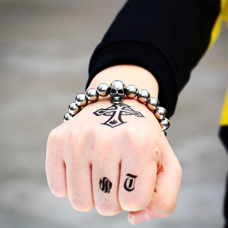 Round Bead Rock Skull Biker Bracelet Stainless Steel Cool accessories Jewelry