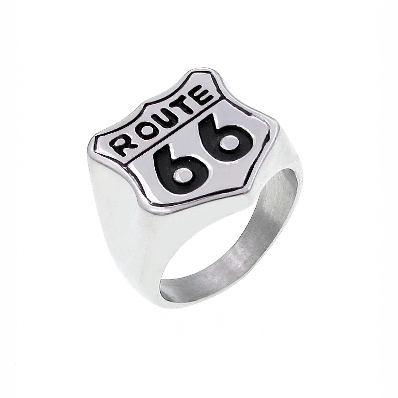 Route 66 Ring in Rock Style / Vintage Stainless Steel Biker Jewelry