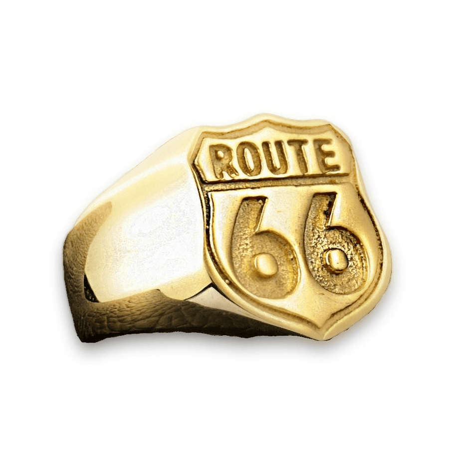 Route 66 Ring in Rock Style / Vintage Stainless Steel Biker Jewelry