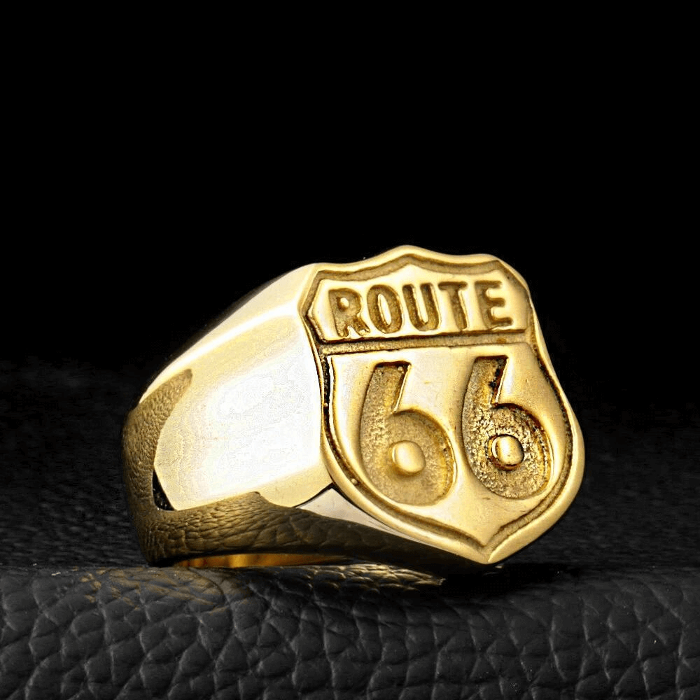 Route 66 Ring in Rock Style / Vintage Stainless Steel Biker Jewelry