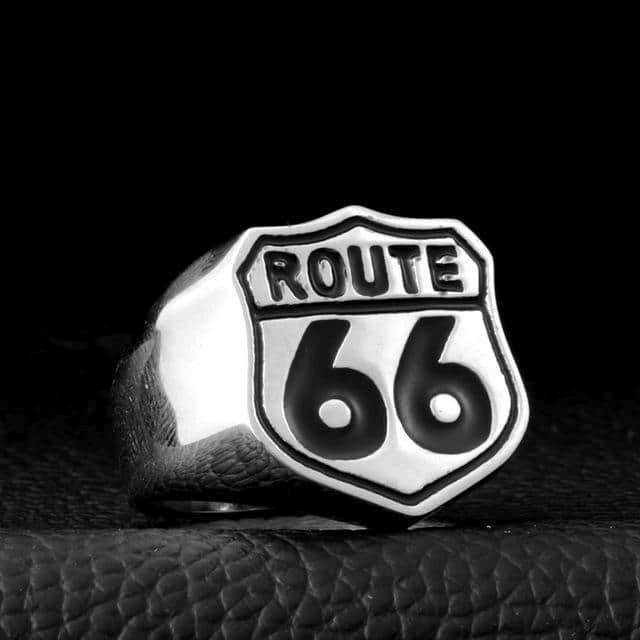 Route 66 Ring in Rock Style / Vintage Stainless Steel Biker Jewelry