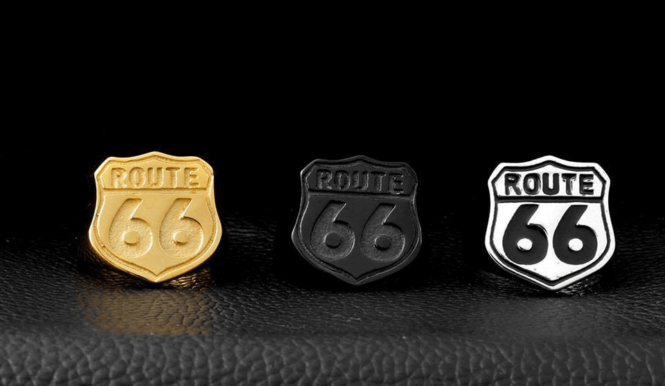Route 66 Ring in Rock Style / Vintage Stainless Steel Biker Jewelry