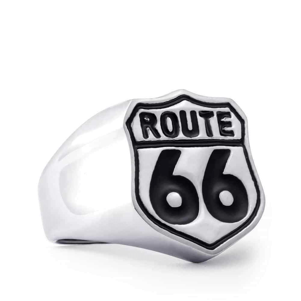 Route 66 Ring in Rock Style / Vintage Stainless Steel Biker Jewelry