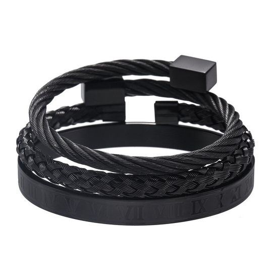 Royal luxury stainless steel bangle 3pcs/set / Roman heavy metal bracelets dark punk