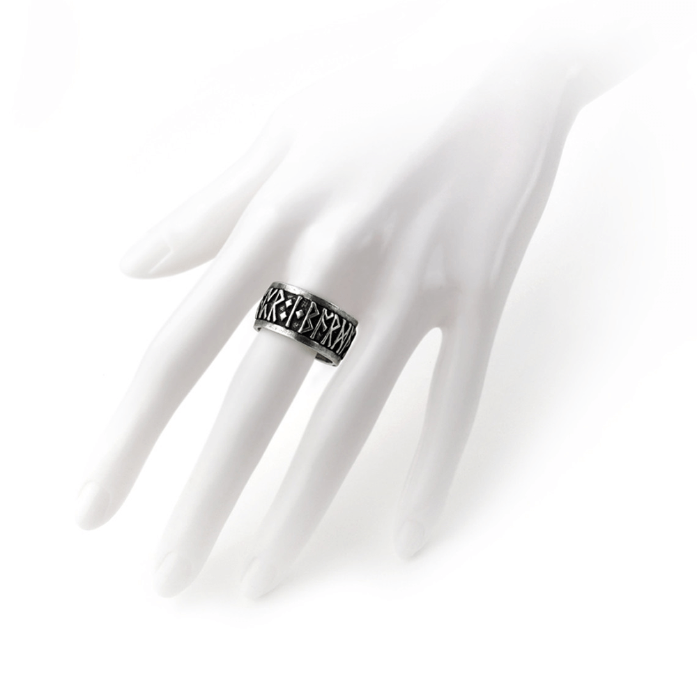 Runic Metal-Wear Ring with Deep-Cut Nordic Runes