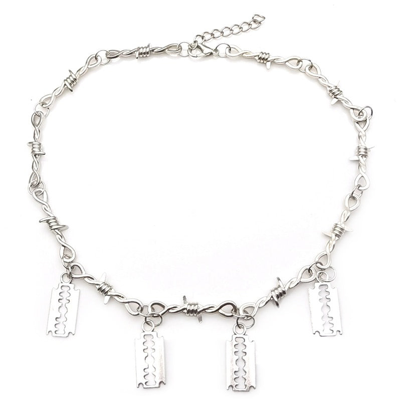 Iron Unisex Gothic Choker With Barbed Wire And Blades / Men's And Women's Thorns Necklace