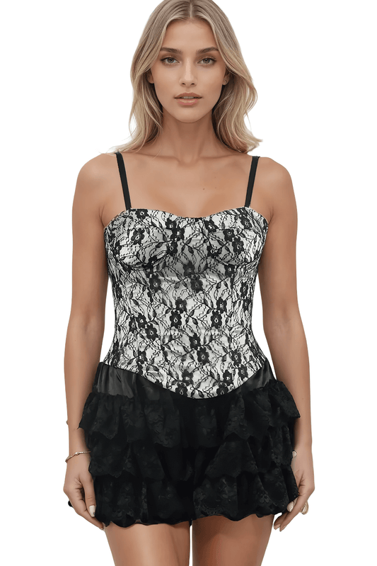 Satin Corset Top with Lace Overlay and Adjustable Fit