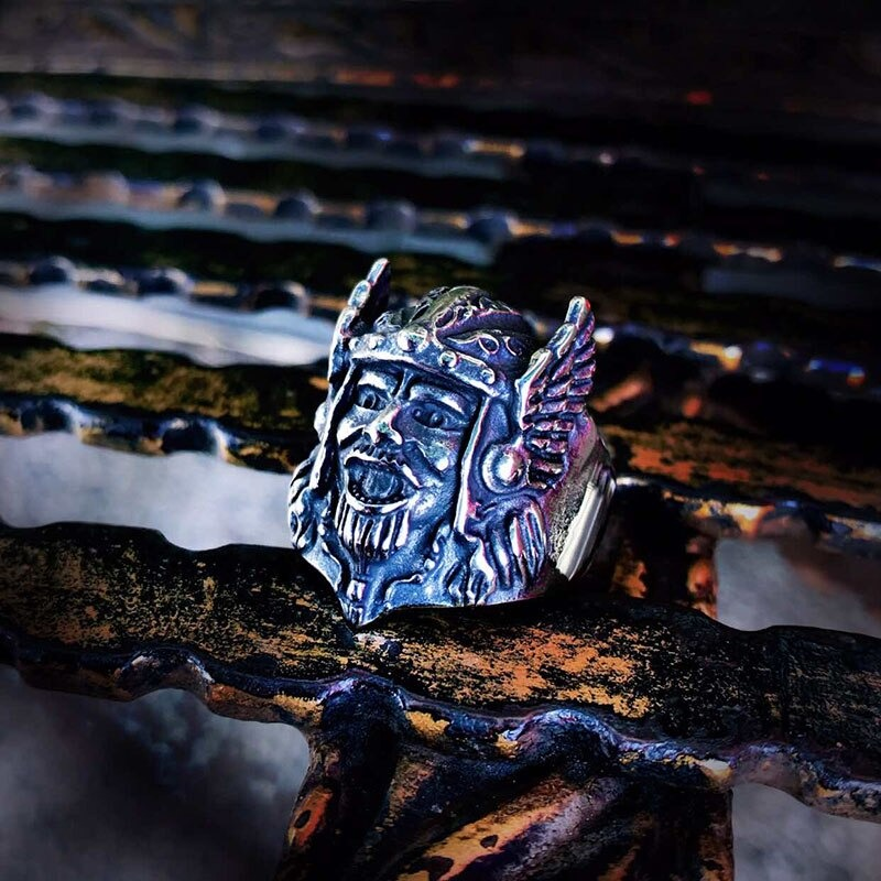 Scandinavian Ring with Odin's Head / Women and Men Stainless Steel Ring