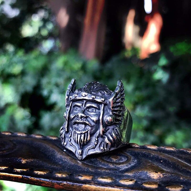 Scandinavian Ring with Odin's Head / Women and Men Stainless Steel Ring