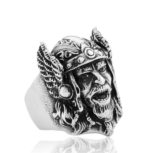 Scandinavian Ring with Odin's Head / Women and Men Stainless Steel Ring