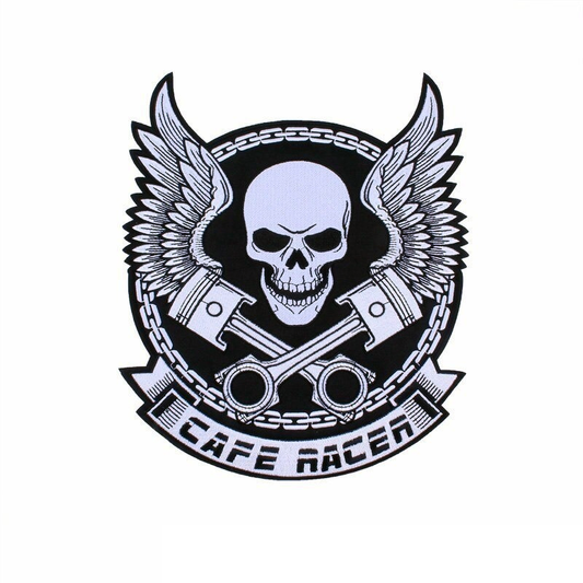 Scary Cafe Racer Skull Iron-On Patch For Jackets / Large Embroidered Biker Patches For Clothes