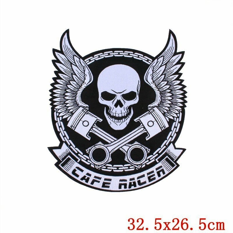 Scary Cafe Racer Skull Iron-On Patch For Jackets / Large Embroidered Biker Patches For Clothes