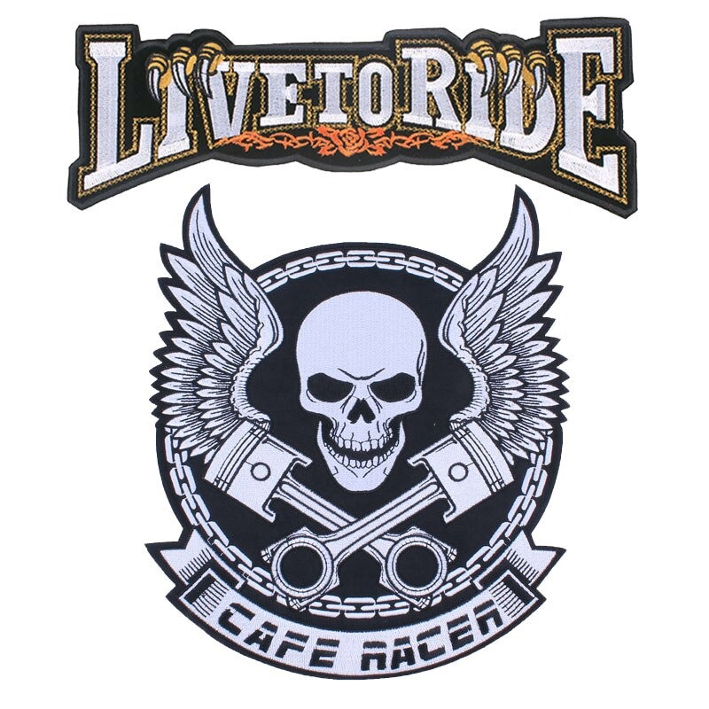 Scary Cafe Racer Skull Iron-On Patch For Jackets / Large Embroidered Biker Patches For Clothes