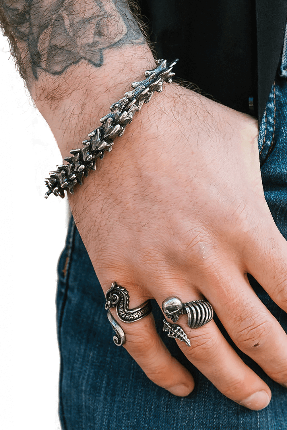Sculpted Pewter Vertebrae Bracelet for Metal Fans