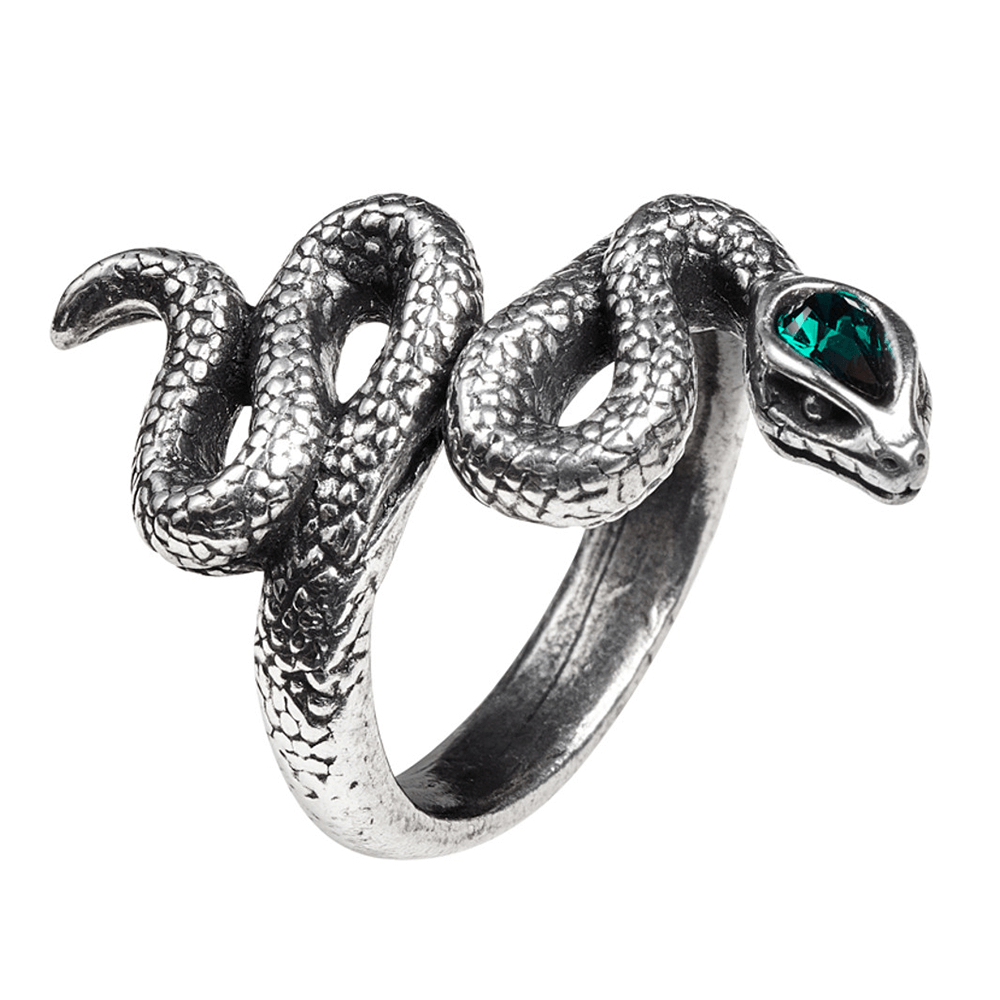 Serpent Gothic Ring with Green Austrian Crystal