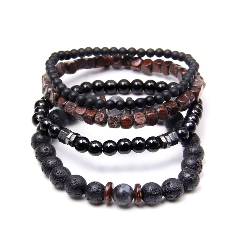 Set bracelets Natural stone beads and wood / Unisex pulseras bracelets