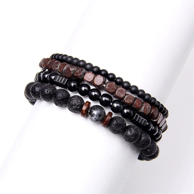 Set bracelets Natural stone beads and wood / Unisex pulseras bracelets