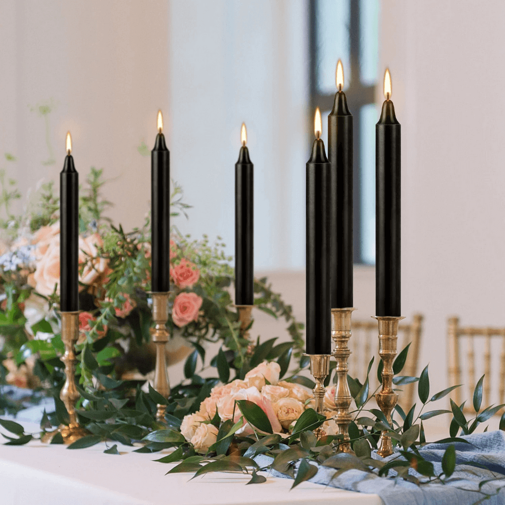 Set of 10 Black Drip-Free Candles for Weddings and Events