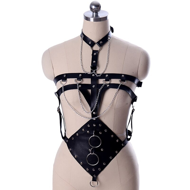 Sexy Alluring Bondage Belt Body PU Leather and Chain / Fashion Punk Bdsm Fetish Belt Suspenders