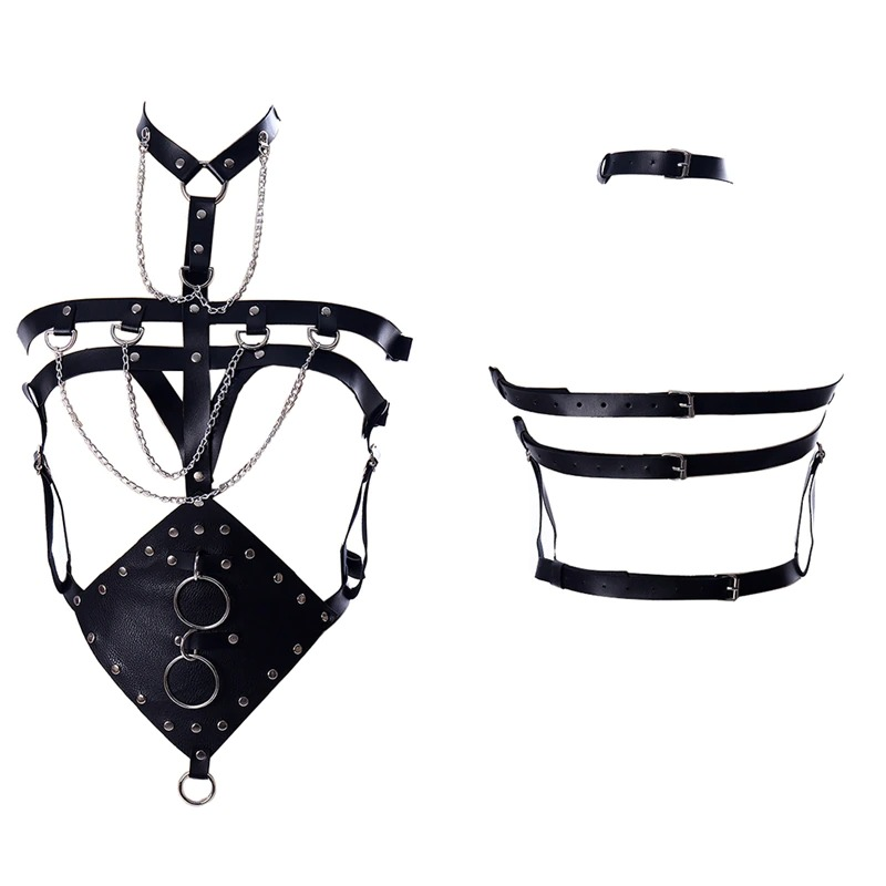 Sexy Alluring Bondage Belt Body PU Leather and Chain / Fashion Punk Bdsm Fetish Belt Suspenders
