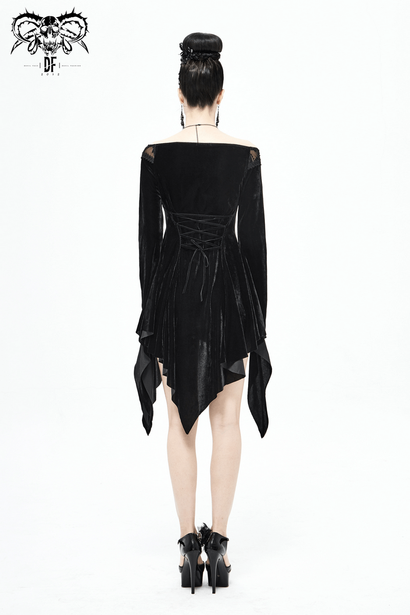 Sexy Asymmetrical Black Long Sleeve Dress / Women's Stylish Open Shoulder Dress in Gothic Style