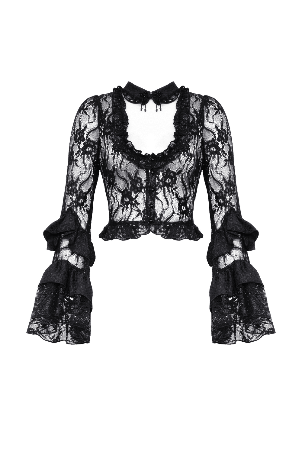 Sexy Black Lace Top with Elegant Bell Sleeves