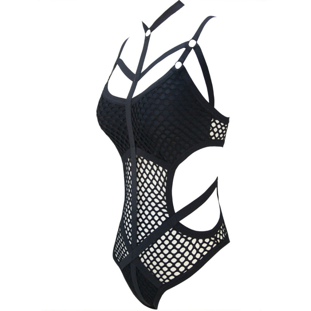 Sexy Black Net Mesh Women's Swimwear / One-Piece Bathing Swimsuit for Beach in Alternative Fashion