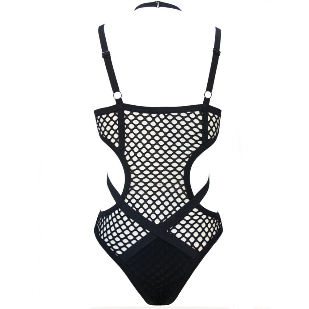 Sexy Black Net Mesh Women's Swimwear / One-Piece Bathing Swimsuit for Beach in Alternative Fashion