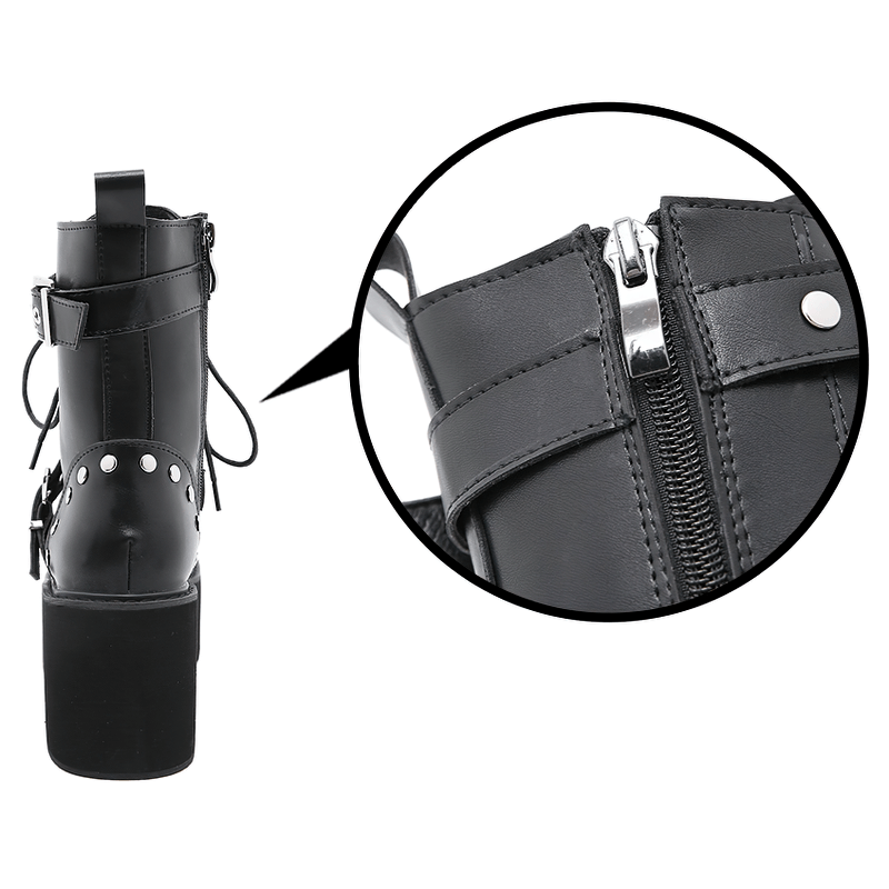 Sexy Black PU Leather Women's Combat Boots With Rivets / High Heels Steampunk Style Platform Shoes