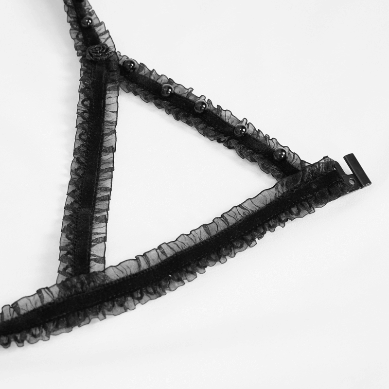 Sexy Black Split Two-Piece Lingerie Set / Gothic Women's Lingerie with Hollow out Bra