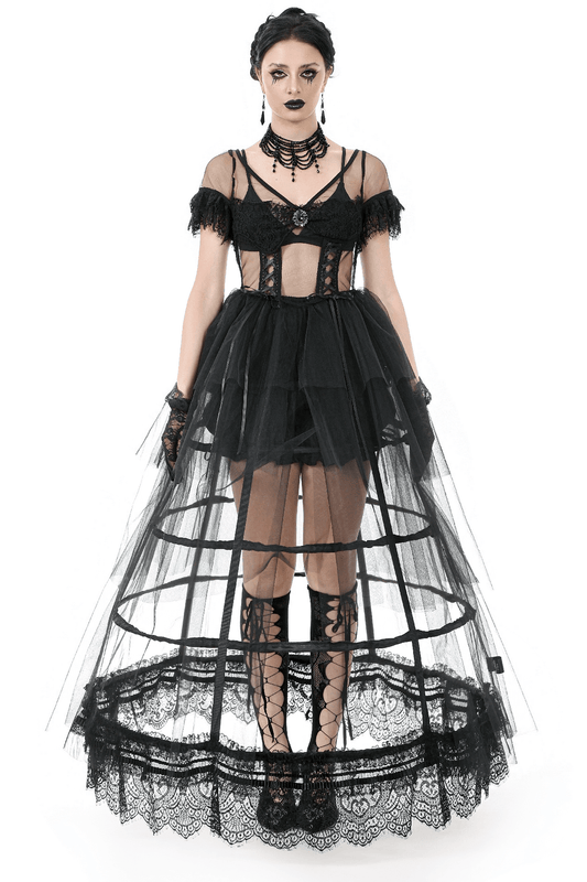 Sexy Black Tulle Gothic Dress with Lace Details and Layers