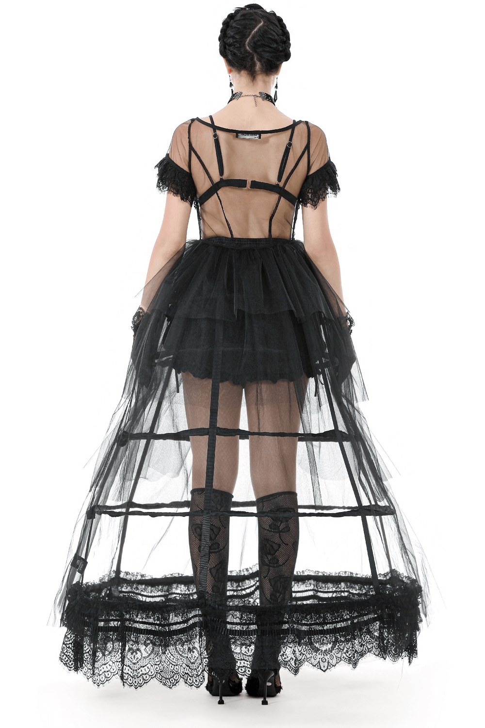 Sexy Black Tulle Gothic Dress with Lace Details and Layers