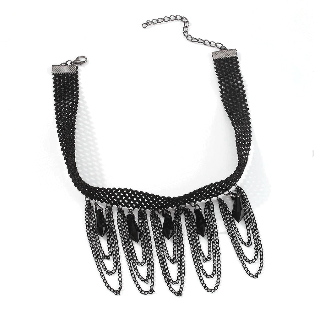 Sexy Black Women's Hanging Rhinestone Necklace/ Short Choker Necklace / Steampunk Style Jewelry