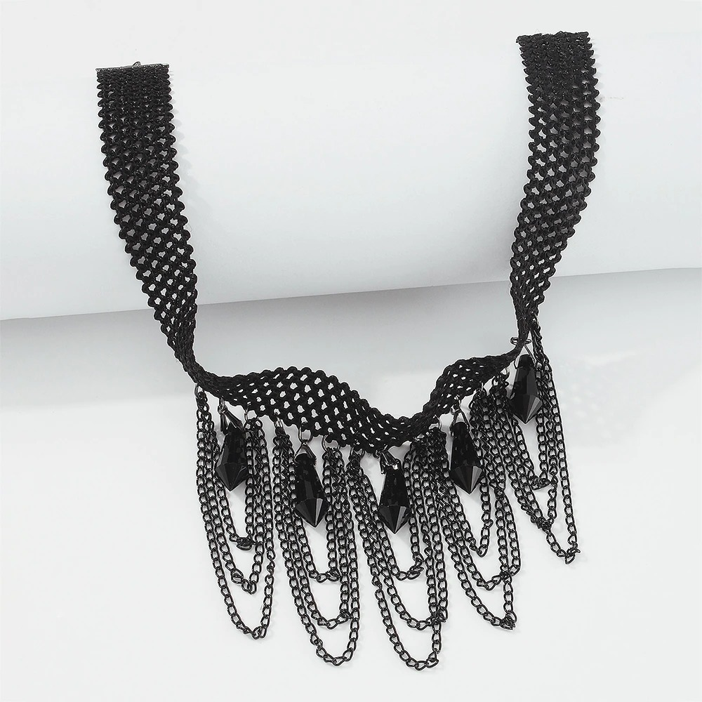 Sexy Black Women's Hanging Rhinestone Necklace/ Short Choker Necklace / Steampunk Style Jewelry