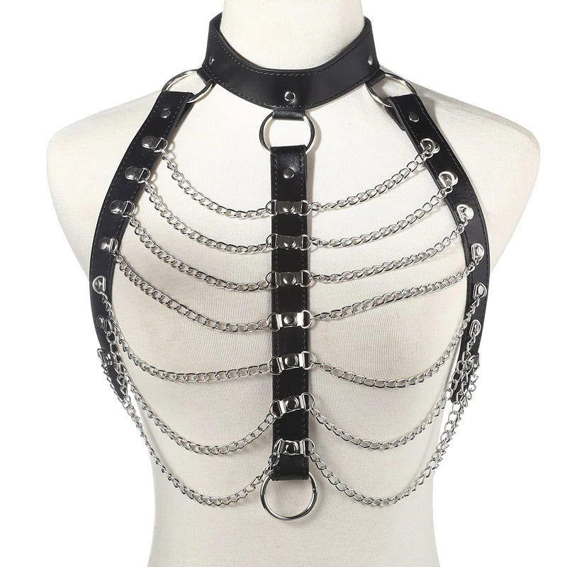 Sexy Body Chest Harness for Women with Many Chains / Body Harness Accessory in Gothic Fashion