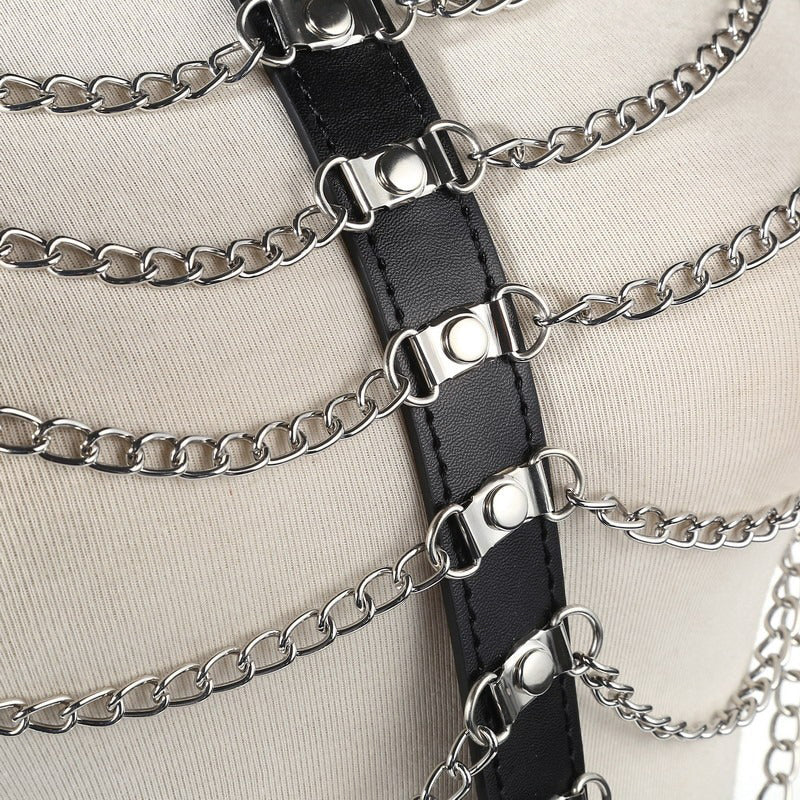 Sexy Body Chest Harness for Women with Many Chains / Body Harness Accessory in Gothic Fashion